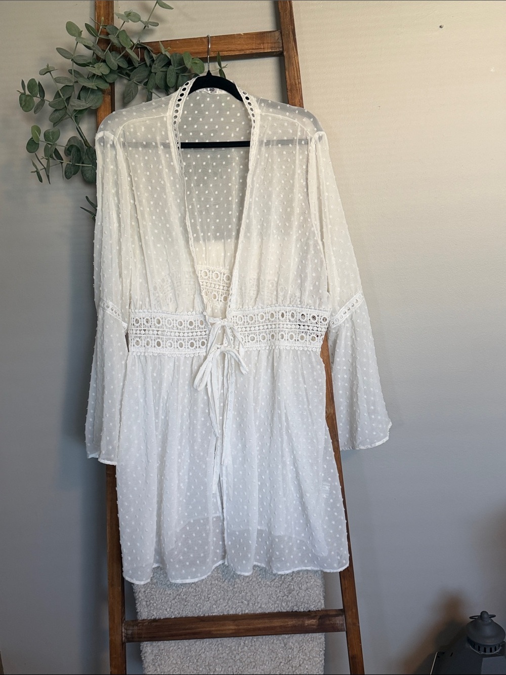 White Swiss Dot Lace-Trim Tunic Cover-Up
